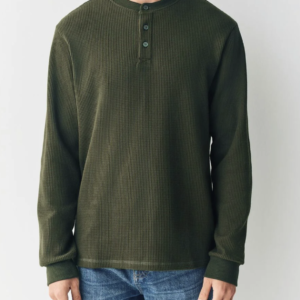 Men Henley Neck Ribbed T-shirt