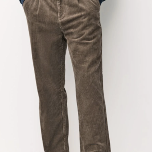 Men Tapered Fit Pure Cotton Corduroy Pleated Trousers
