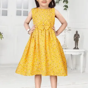 Casual Dress for Kids Girls || Knee length frock for girls (Colour-Yellow)Suits